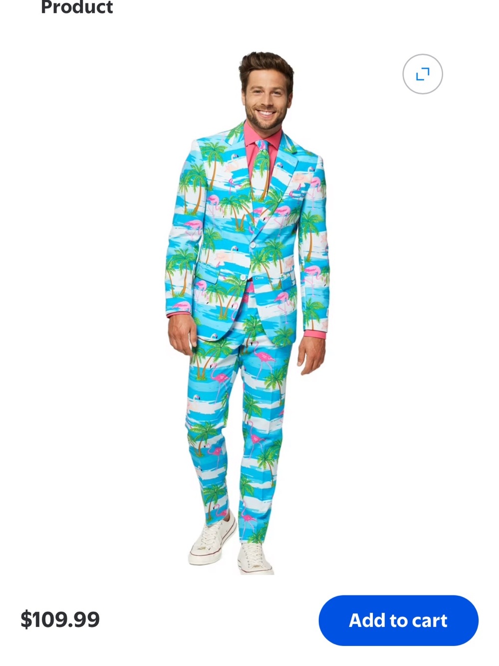 OppoSuits Tropical Flamingo Palm Print Suit — Aqua & Pink